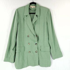 Free People Olivia Jacket Womens Small Linen Blazer Green Double Breasted Green